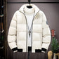 Men's Winter Thickened Short Cotton Jacket Stand Collar Loose Casual Fashionable Polyester Fiber Zipper Closure Solid Color