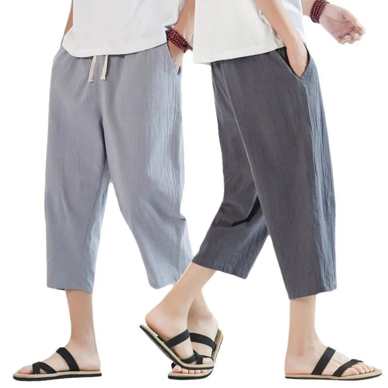 2025 New Summer Men Casual Pants Ice Silk Thin Solid Color Cropped Pants Fashion Hip Hop Street Sweatpants Male Loose Trousers
