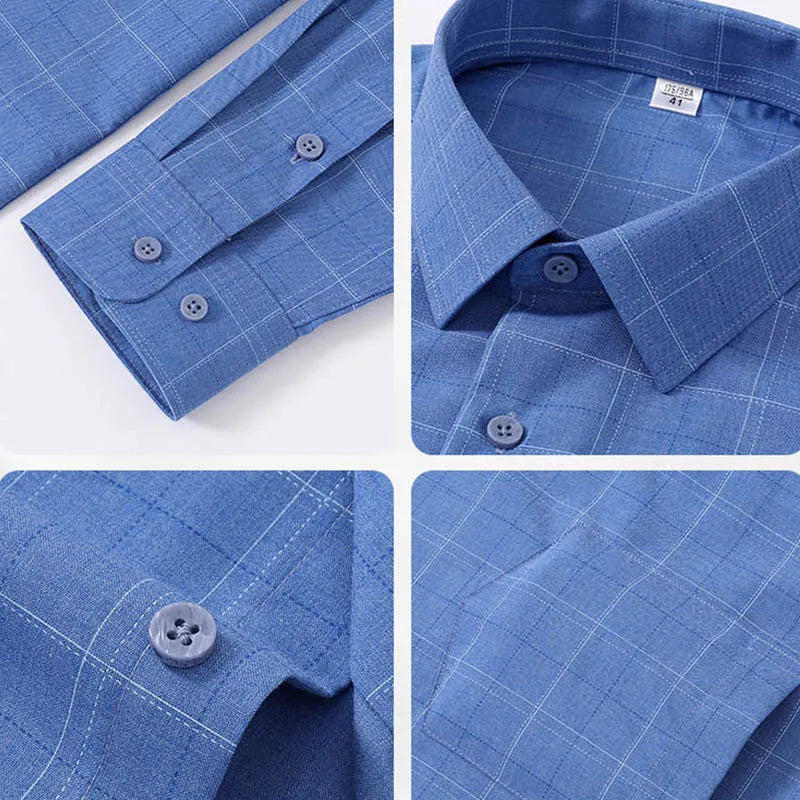Large Size 8XL-7XL-6XL Men's Shirts Bamboo Fiber Long Sleeve Anti-wrinkle Soft Casual Fashion Business Plaid Shirt Male Clothing