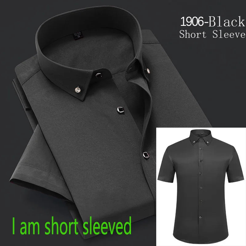 Men's Long Sleeved Shirt Spring and AutumnWhite Casual High Cotton Anti Wrinkle Professional Dress Shirt Men's Diamond Button