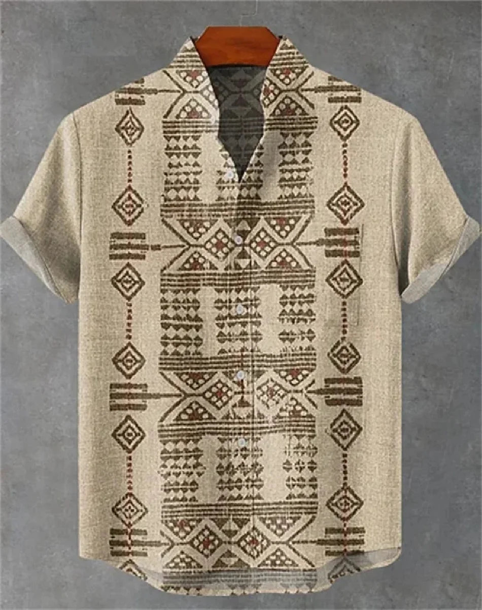 Chemise confortable à manches courtes en lin pour homme, motif géométrique tendance, décontractée, impression 3D HD, livraison r