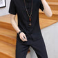 Summer New Fashion Solid Color Breathable Cotton and Linen Suit Men's Leisure Loose Sports Large Size High-Grade Two-Piece Set