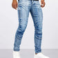 Two tone distressed patchwork jeans for men trendy jeans for summer thin straight leg pants slim fit small leg distressed jeans