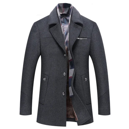 New Men Business Casual Woolen Blends Cashmere Trench Coats Winter Long Jackets Man Fleece Warm Overcoats Wool Blends Size 4XL