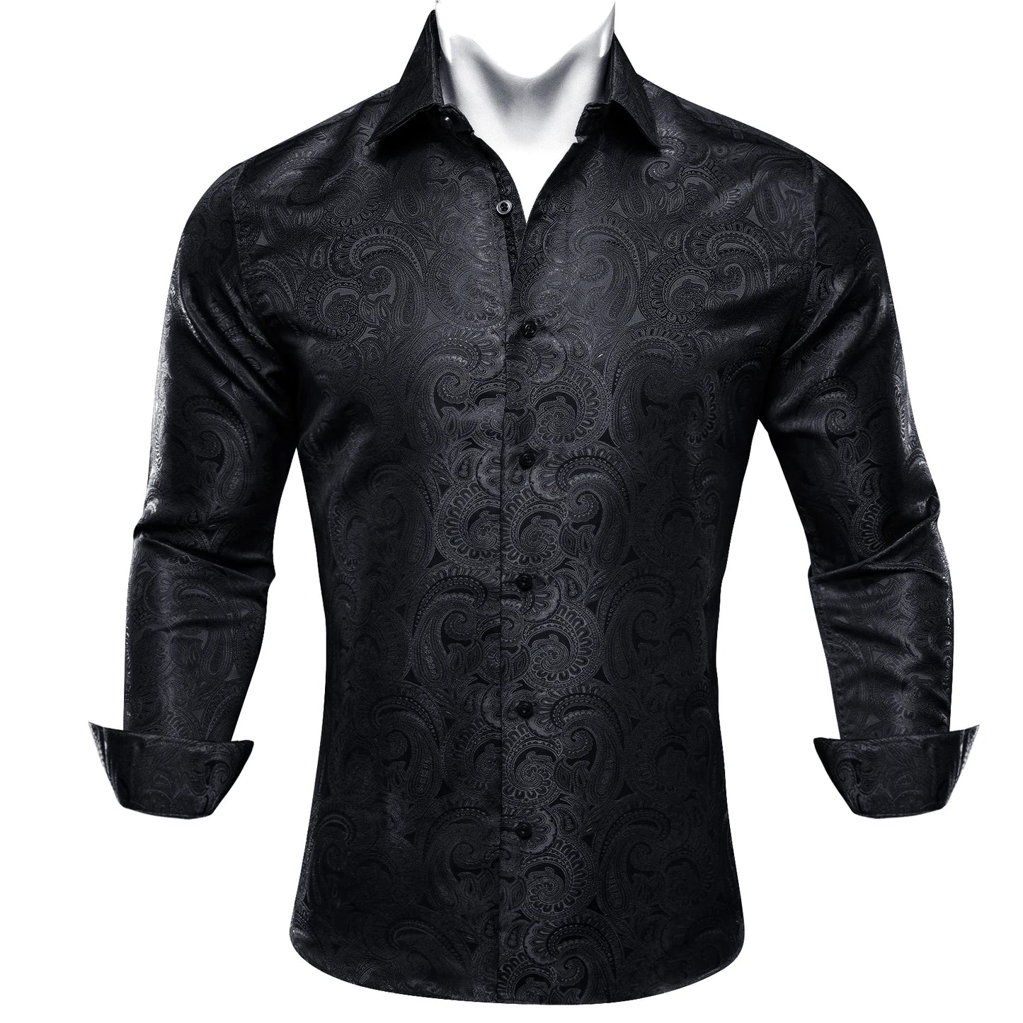Designer Silk Shirts for Men Blue Gold Green Red White Black Paisley Embroidered Slim Fit Male Blouses Casual Long Sleeve